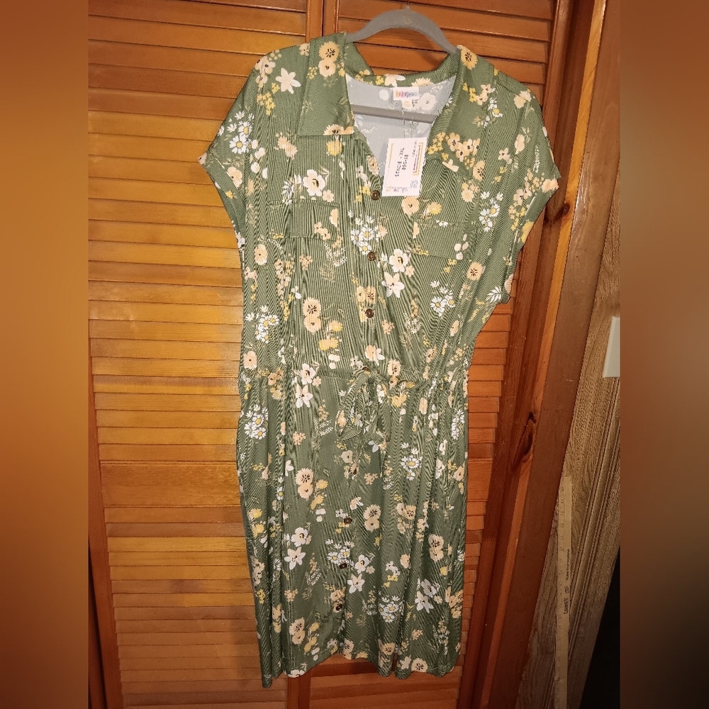 Lularoe Stacie 3xl Floral Creamy Green Dress. Adjustable Waist.